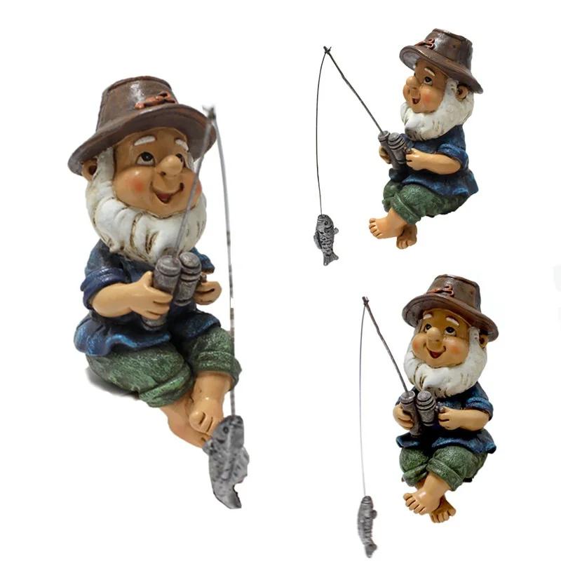 Garden Creative Fashion Decoration Mini Gnome Garden Resin Statue Outdoor Gnome Ornament Funny Lawn Gnome Fisherman Statue