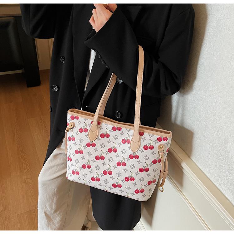 Cherry Print Denim Handbag - High-Quality, Large Capacity Commute Tote Shoulder Bag, 2025 Fashion.