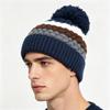 Europäische und amerikanische Winter-Übergröße Wollmütze mit Bommel, Zopfmuster-Streifen-Strickmütze, warme Outdoor-Kopfbedeckung