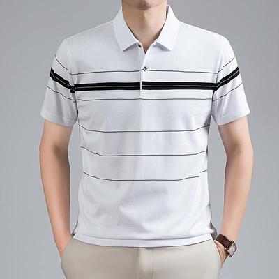 Summer Striped Polo Shirt with Lapel - Plus Size for Middle-Aged & Young Men