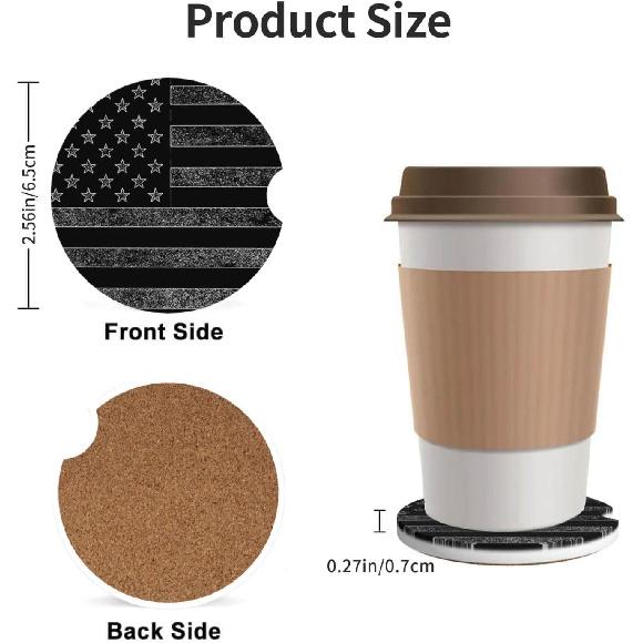 Car Coasters For Cup Holders, 2 Pack Absorbent Ceramics Anti Slip Universal 2.56 Inch Car Cup Coaster For Women Men, Car Interior Accessories - Black
