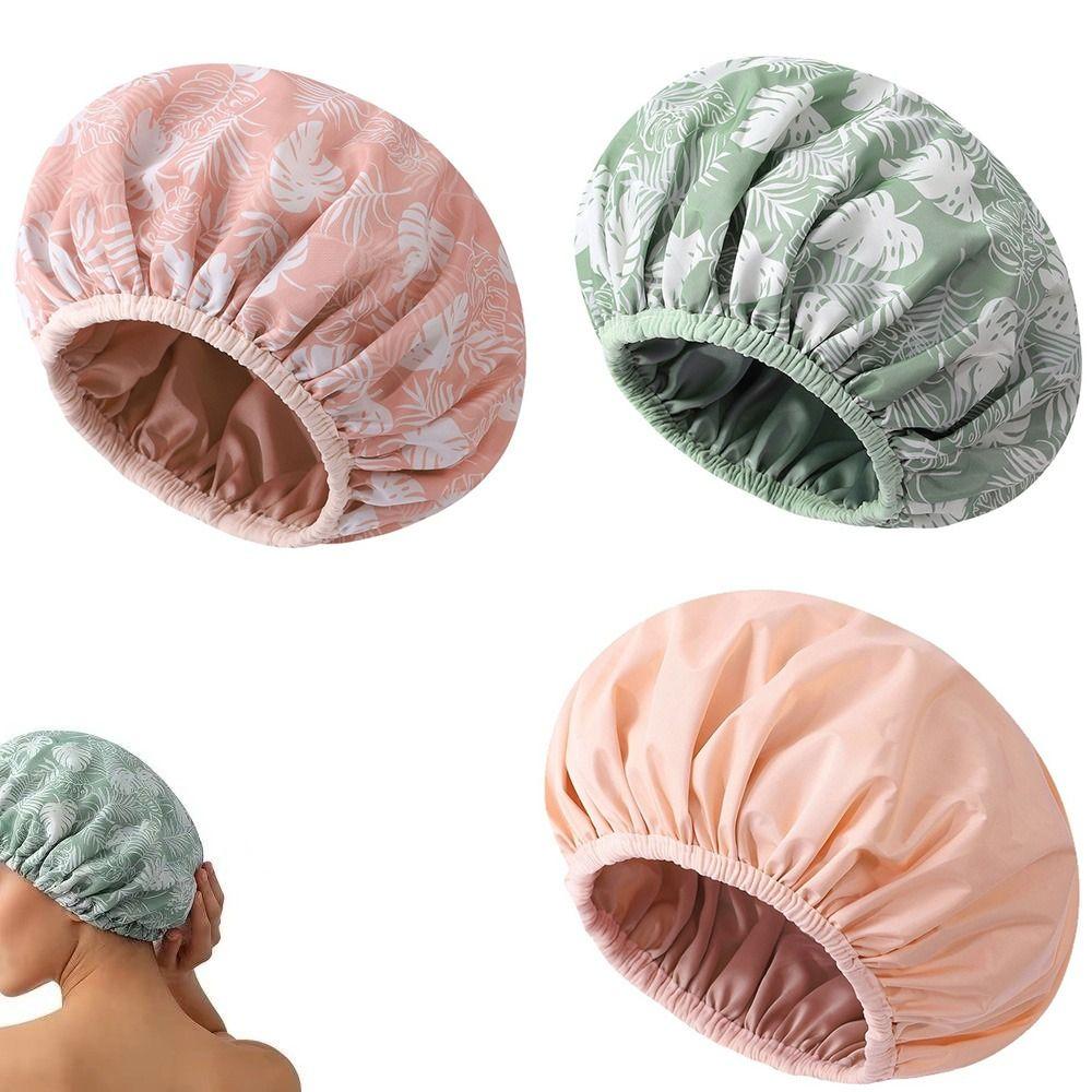 Double Layer Shower Cap Satin Lined Shower Bonnet New Bathing Hair Cover Salon Use