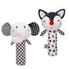 Black and White Fox and Elephant Animal Stick Rattle Baby Toy Short Plush with Crinkle Paper and Rattle Sound T042