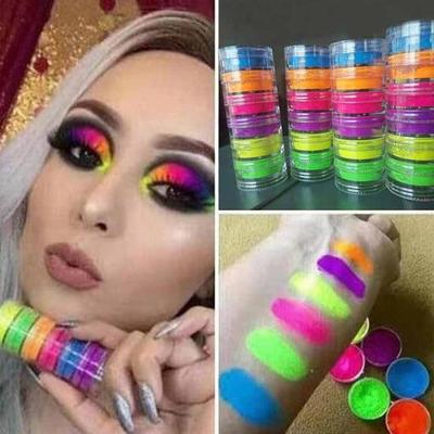 6 Couleurs Poudre Néon Pailletée Longue Durée Nail Art Pigment Ombre à Paupières Décor Manucure
