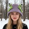 Winter Bucket Hat Cartoon 3D Frog Design Thickened Plush Fisherman Hat Women Outdoor Activity Accessory