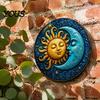 Modern Boho Wall Ornament Sun And Moon Art, 8Inch Round Metal Sign, Vintage Hanging Decoration for Home Living Room Bedroom Entrance Decor Retro Art
