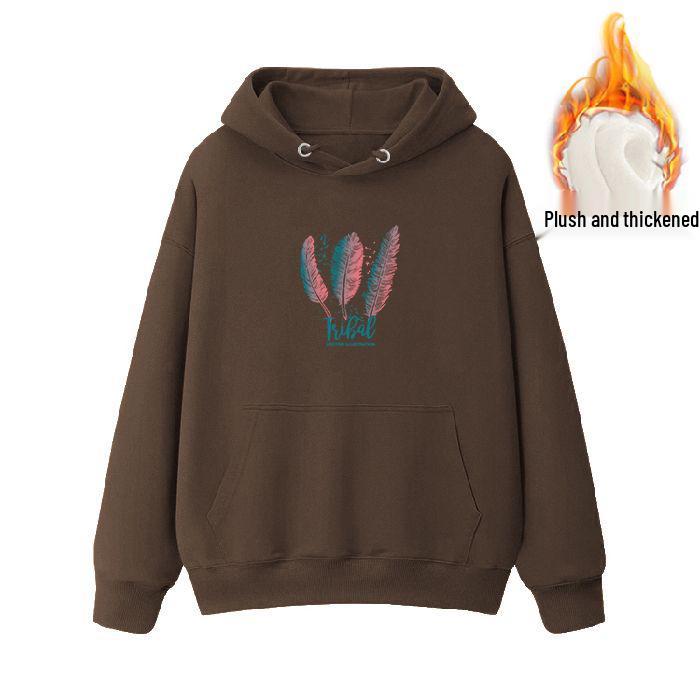 Women's Black Oversized Retro Hoodie - Fleece-Lined, Plus Size, Korean Style for Autumn/Winter
