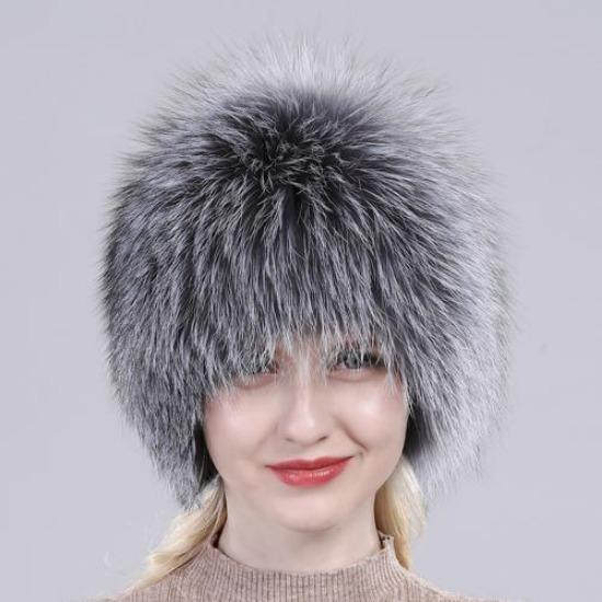 New Russia Winter Real Fur Hat Outdoor Warm Knitted Women Real Fox Fur Bomber Hats Lady Luxury Quality Genuine Fox Fur Caps