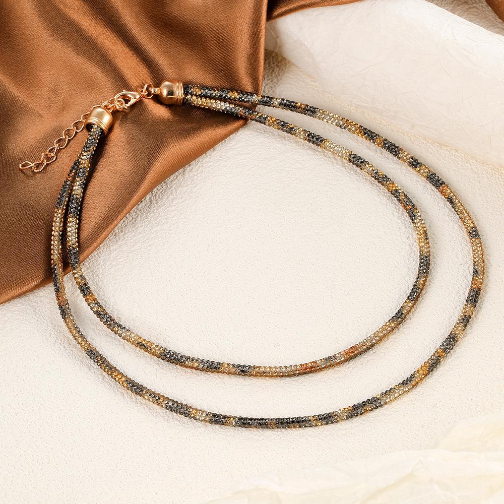 Rhinestone Love Irregular Multi-Layer Collarbone Chain Bracelet, Leopard Print High-End Metal Style Fashion Jewelry Women