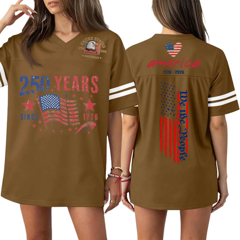 Damen Casual Mode V-Ausschnitt Sport Unabhängigkeitstag Druck Kurzarm Sport T-Shirt Top