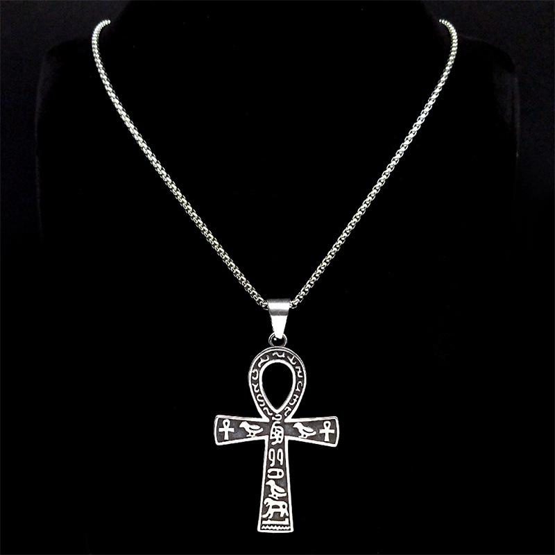 HNSP Pendentif Croix Ankh Égyptienne en Acier Inoxydable Collier Chaîne Vintage Gothique Accessoire
