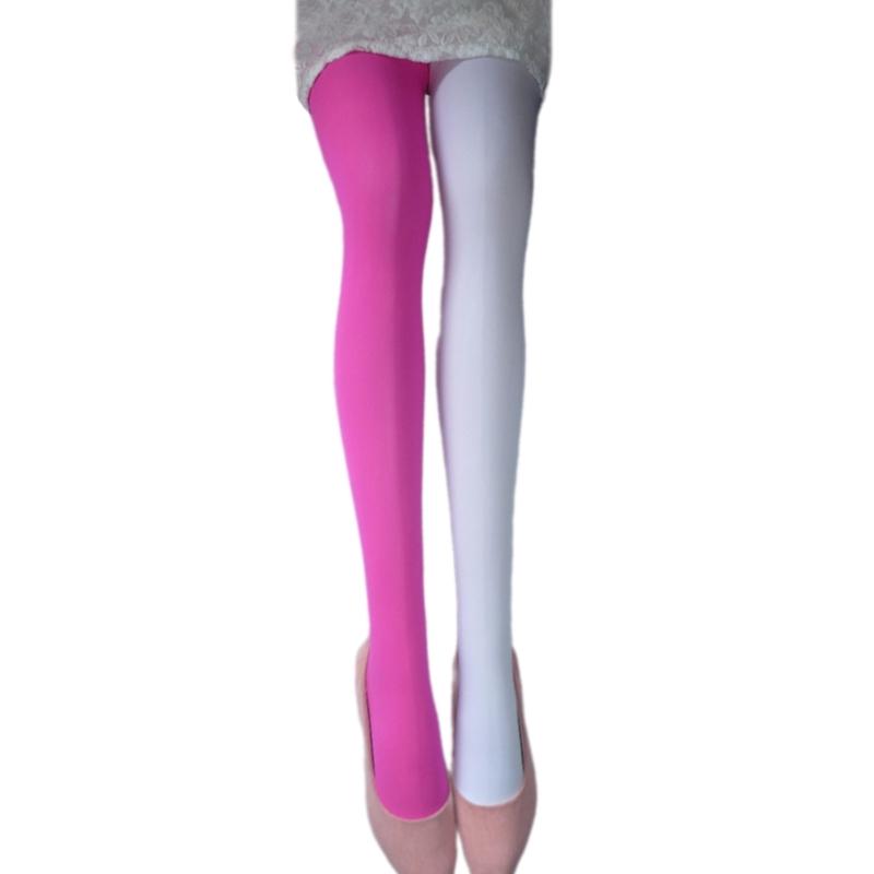Two Tone Candy Colored Contrast Tights Stockings Open Crotch Designs Asymmetrical Multicolor Pantyhose Hosiery for Women