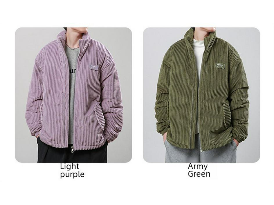 2024 Pánský a dámský zateplený větruodolný manšestrový kabát - Americký retro styl, podzim/zima stojáček, odolný proti chladu