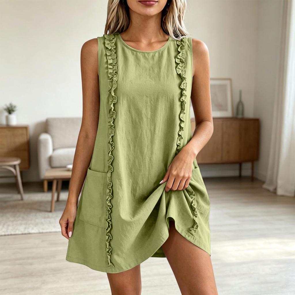 Sleeveless Ruffle Trim Tank Dress for Women Loose Fit Sundresses for Women Spring Dresses for Women Vacation Outfits for Women
