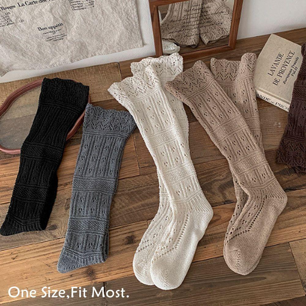 New Knitted Hollow Calf Socks Warmth Harajuku Street Stacked Long Tube Socks Breathable Casual Mid Tube Socks Women Girls