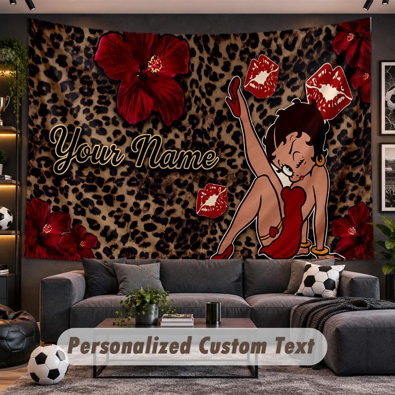 Betty Boop Personalized Tapestry Support Custom Name, Wall Art Home Decoration