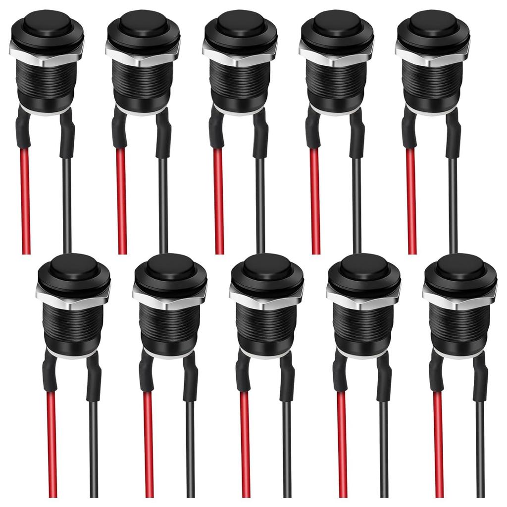 Linkstyle 10PCS 12mm Momentary Push Button Switch, Mini Round Pushbutton Switches with Pre-Wired, Waterproof, for Car Boat