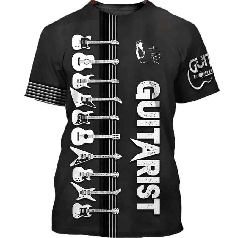 Vintage Guitar 3D Print Mens Funny Designer Clothes Summer Fashion T-shirt Kids Round Neck Short Sleeve Tees Tops