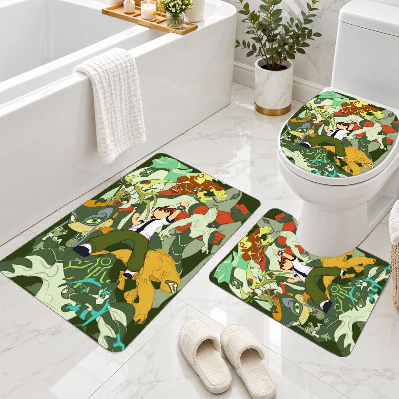 3Pcs Flannel Toilet Mat Set Ben 10 Bathroom Rug Non Slip Bath Carpet Home Decor
