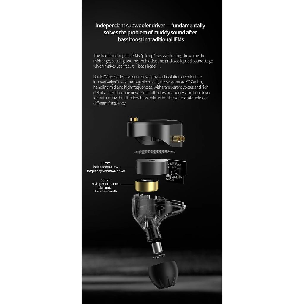 KZ NEW Vibe X Low Frequency Vibration Earbuds HiFi IEM Deep Bass Headset Stereo Sound In-Ear Earphones for Music Gaming