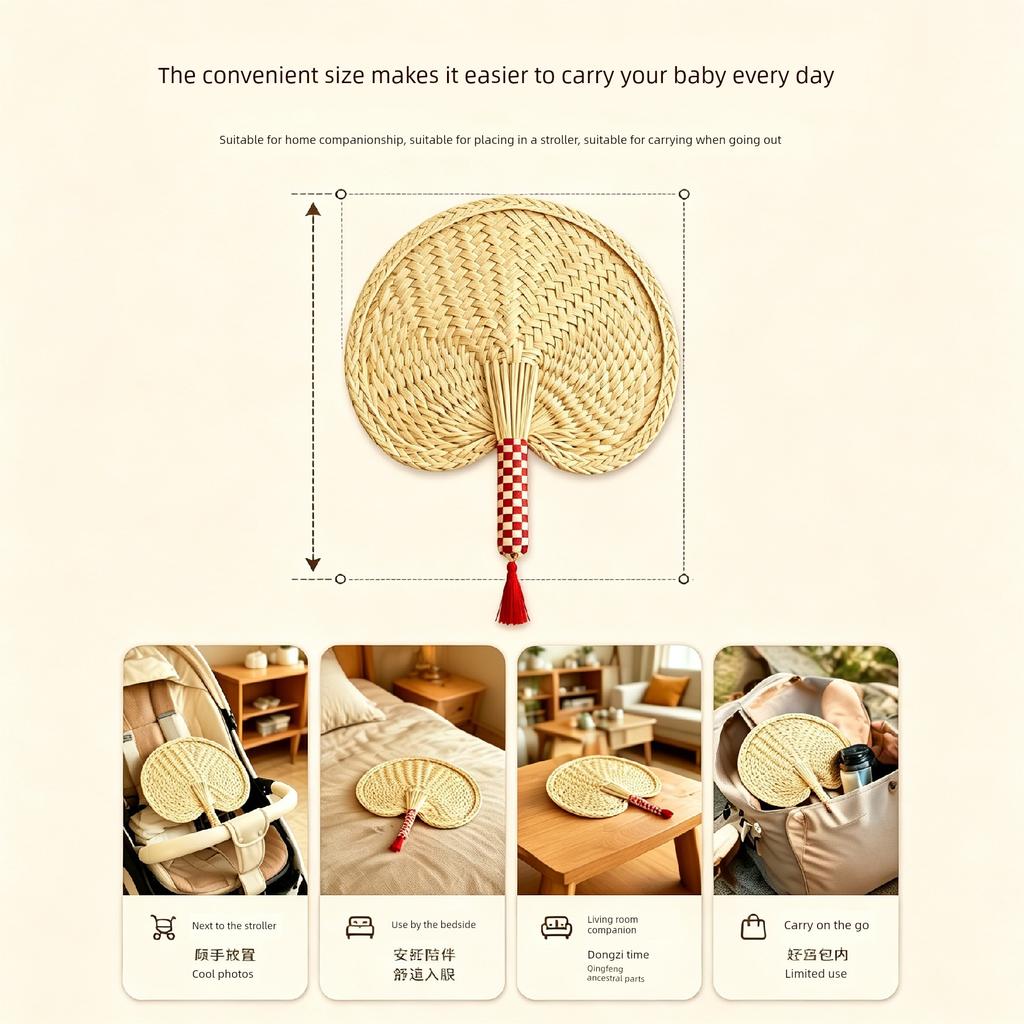 Traditional Summer Household Hand-Woven Large Palm Fan for Children, Babies, and Infants, Mosquito-Repelling Banana Leaf Small Handheld Fan