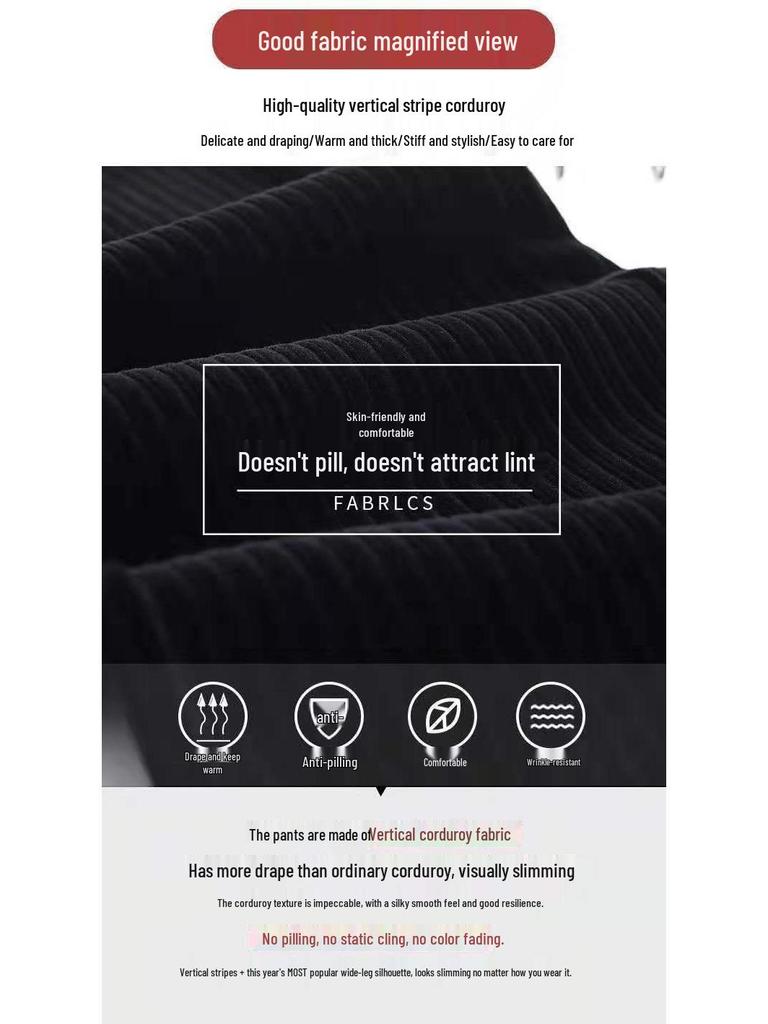 Dámské manšestrové kalhoty s vysokým pasem a širokými nohavicemi s fleecem - Pohodlné, volný střih pro podzim a zimu.