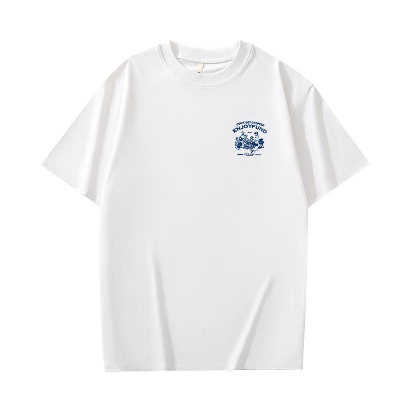 Cotton Short Sleeved T-shirt Men's Summer Trendy Printed Round Neck Shirt Loose Trendy Breathable T-shirts