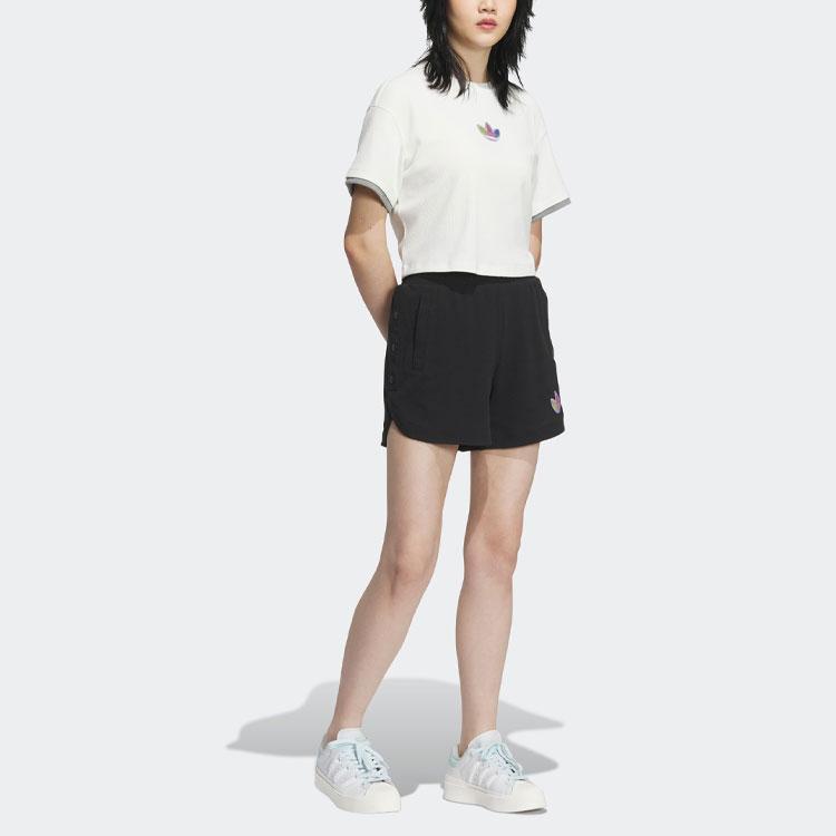 Adidas Originals Trefoil Solid Logo Regular Fit Straight Casual Shorts Women Shorts Black IK8624