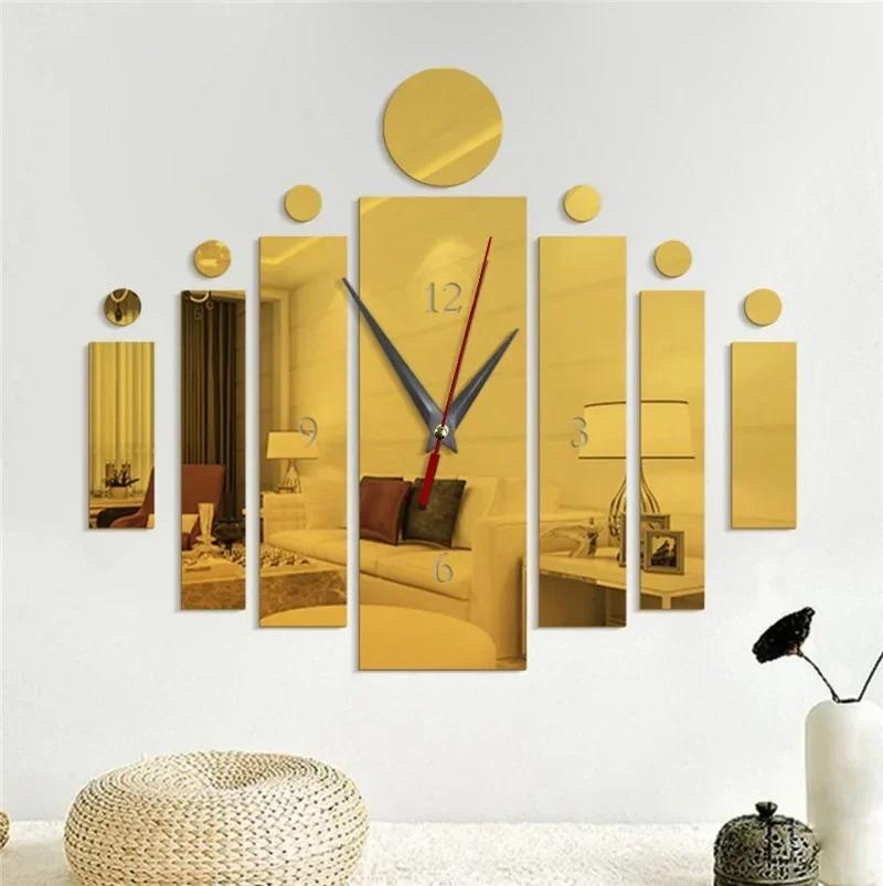 Modern Wall Clock Mirror Silver 3D Big Quartz Watch for Living Room Home Decoration Silver Stickers