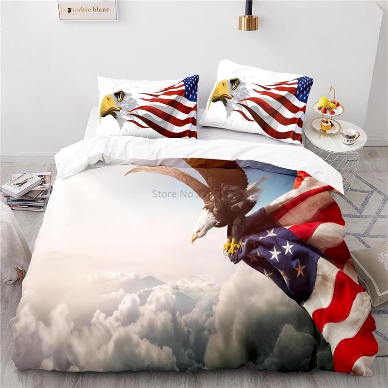 Nový design Americká vlajka 3D Ložní souprava Potisk Povlak na přikrývku Set povlaku na přikrývku s povlakem na polštář Au Eu Us Velikost Twin Full Queen King