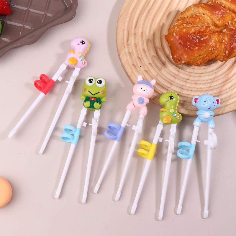 1 Pair Baby Safty Learning Chopsticks Cartoon Animal Head Children Eating Training Chopsticks Reusable Tableware