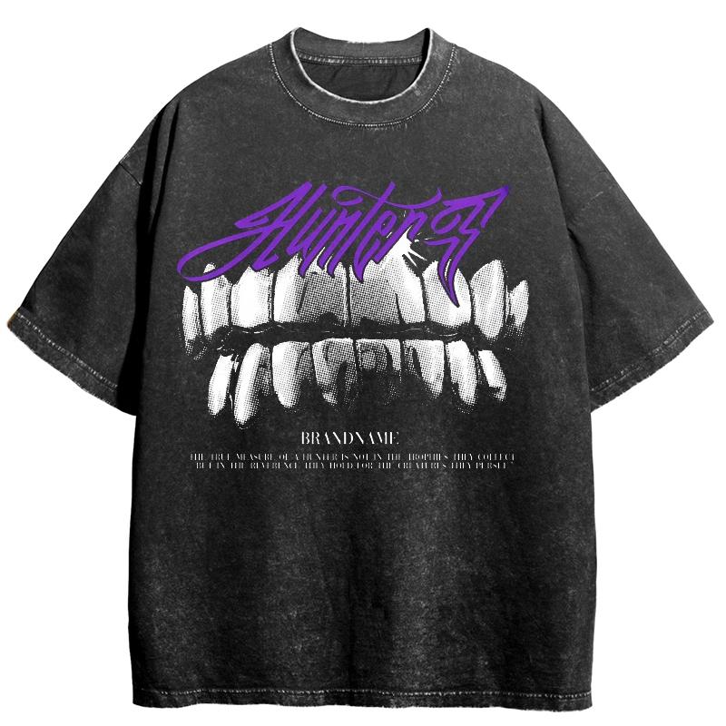 Vintage Washed Cotton T Shirt Monster Mouth Eyes Graphic Print Streetwear Loose Mens Womens Oversized Short Sleeve Tops