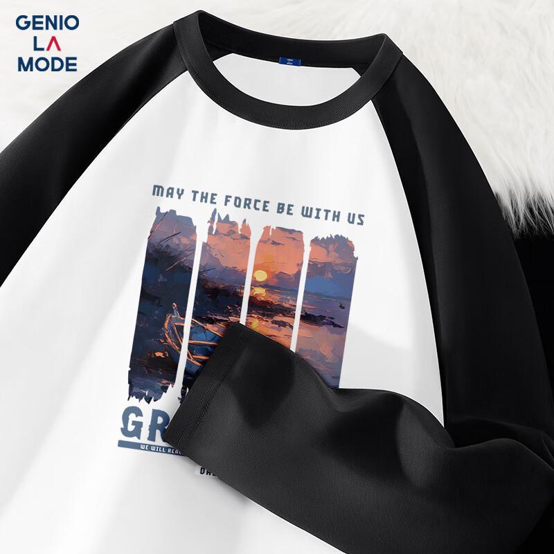 GENIOLAMODE Men s Sunset Ferry Color Block Long Sleeve T-Shirt 3XL
