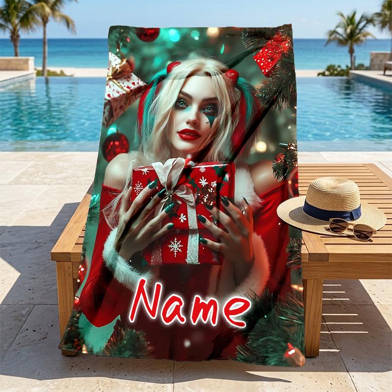 Custom Name Harley Quinn Stylish Digital Printing Beach Towel Quick‑Drying Absorbent Blanket for Beach Pool Gym Travel
