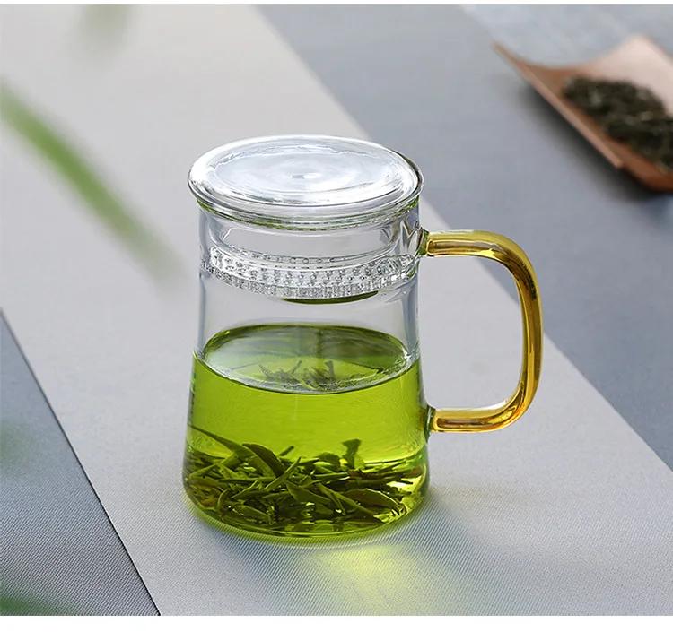 Heat-Resistant Glass Teacup with Filter, Flower Tea Cup, Office Drinkware Mugs with Cover and Infuser, Easy Using Teaware