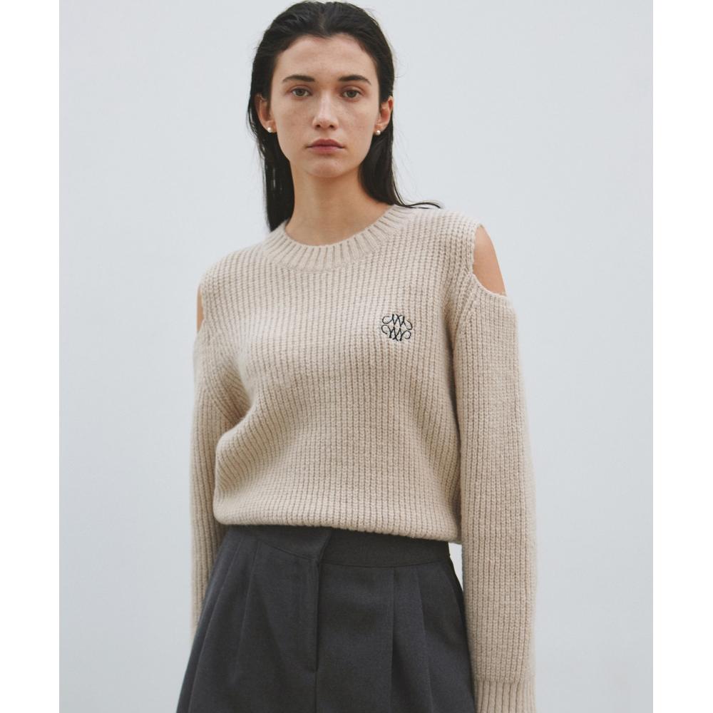 

NICKNICOLE NICOLE RIBBED SHOULDER CUT OUT SWEATERBEIGE