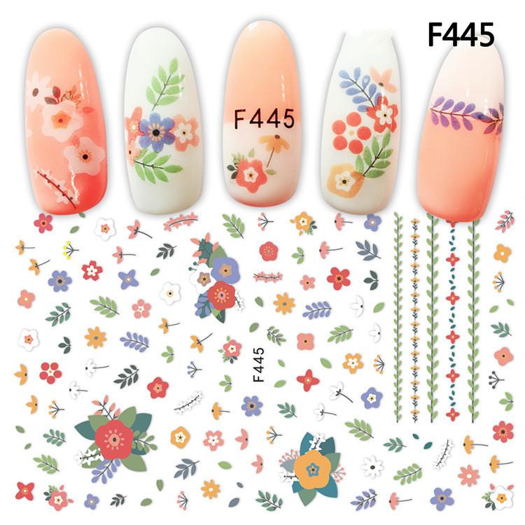 1pc 3D Nail Stickers Spring Summer Natural Flower Leaves Simulation Dried Flower Dragonfly Nail Applique Water Slides Decoration