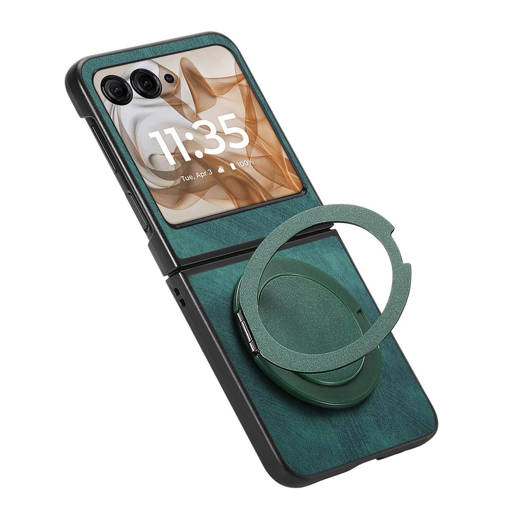 For Motorola Razr 60/Motorola Razr 50 5G Phone Case with Rotating Kickstand Stress Relief Retro Leather Back Cover