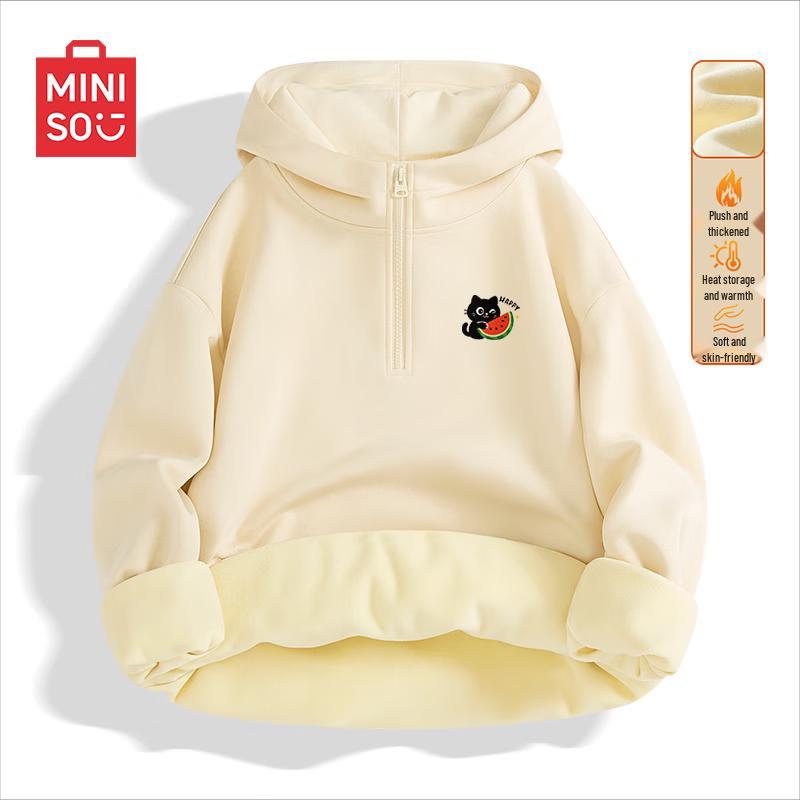 MINISO Men's American Retro Half-Zip Fleece Pullover Sweatshirt