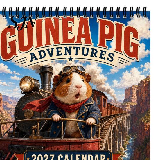 Personalized Gift for Pet Owners 2027 Guinea Pig Adventures Wall Calendar, Cute 12 Monthly Planner with Thick Paper Calendar Imaginative Scenes,