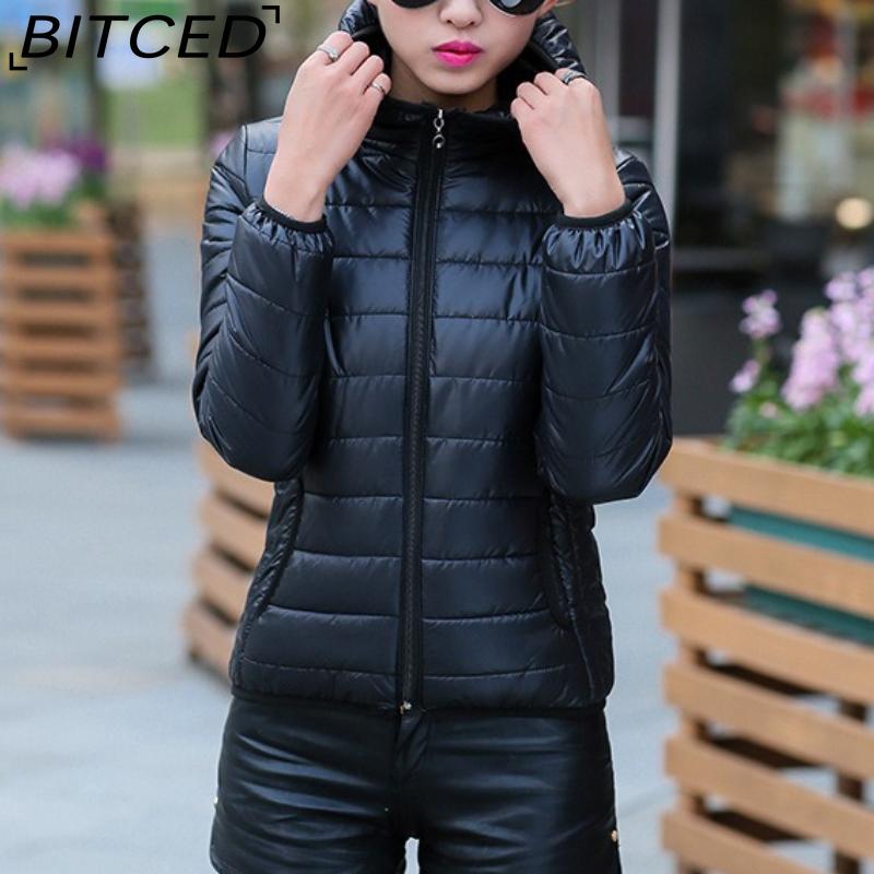 BITCED Autumn/Winter Women's Down-Filled Quilted Jacket Short-Length Hooded Cotton Coat Women's Slim-Fit Thickened Cotton-Padded Outerwear