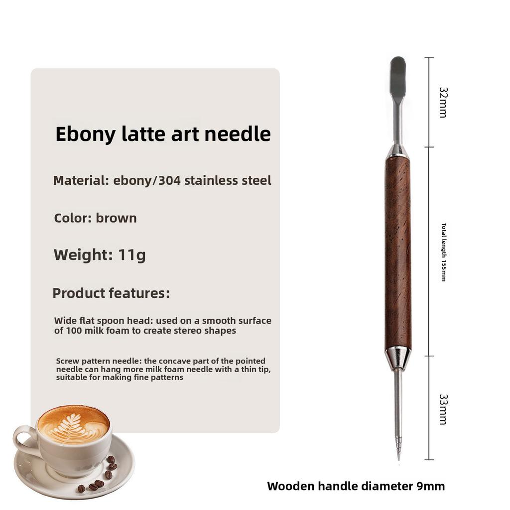 Latte Art Needle Tool with Carved Rosewood Handle Professional Coffee Decorating Pen for Baristas