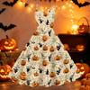 Women's Halloween Print Off Shoulder Dress Vintage Punk Style A Line Midi Dress with Flared Skirt and Adjustable Straps for Party