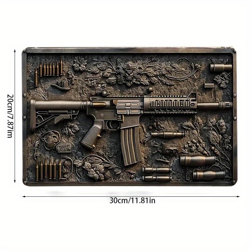 

2d Плоский 30*20см, Вінтажний дерев яний настінний знак штурмової гвинтівки AR-15, Дерев яний декор для кімнати, дому, ресторану, кухні, гаража, бару, кафе, пабу, саду. 30*20cm