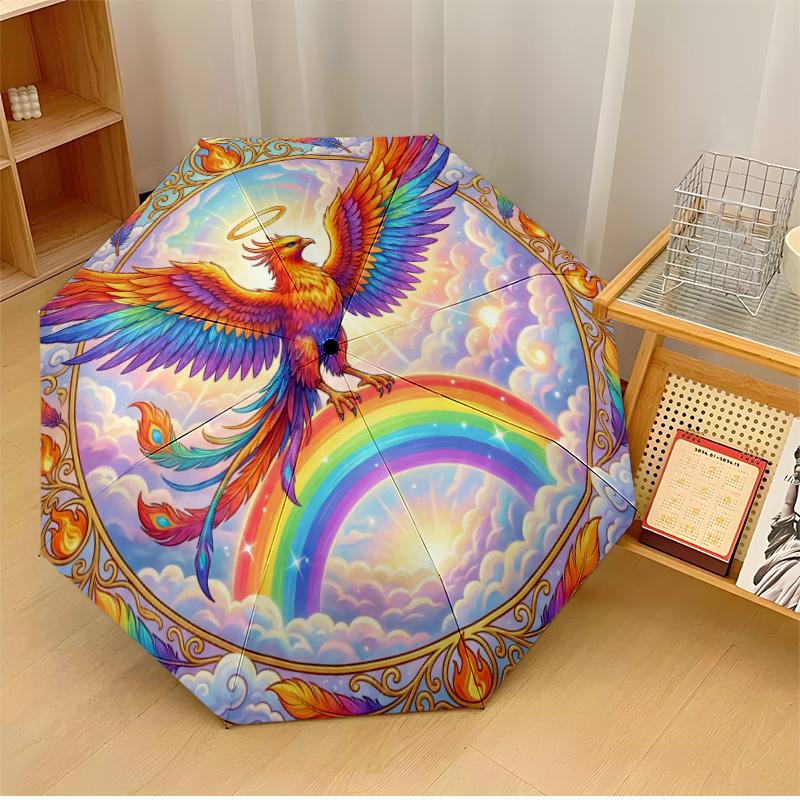 

Colorful Peacocks with Flowers Printed umbrella windproof folding umbrella portable sun and rain umbrella suitable for gifting