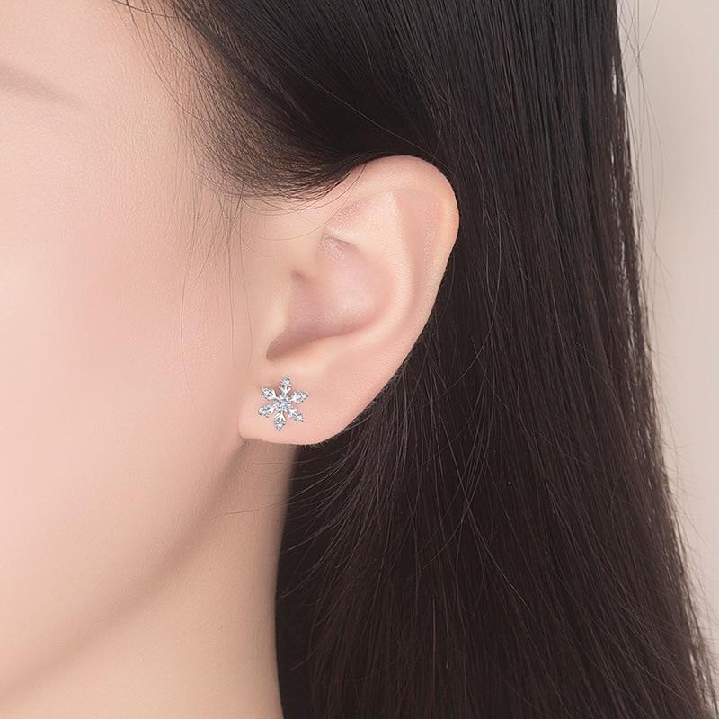 Cercei Dama Snowflake Christmas Earrings with Zirconia 925 Sterling Silver Includes Jewelry Box Silver