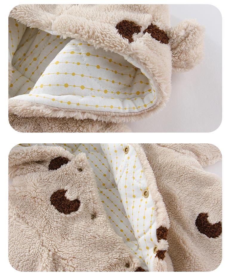 Fleece-Lined Quilted Baby Jumpsuit for Autumn & Winter - 300g Cotton, Hooded Outerwear