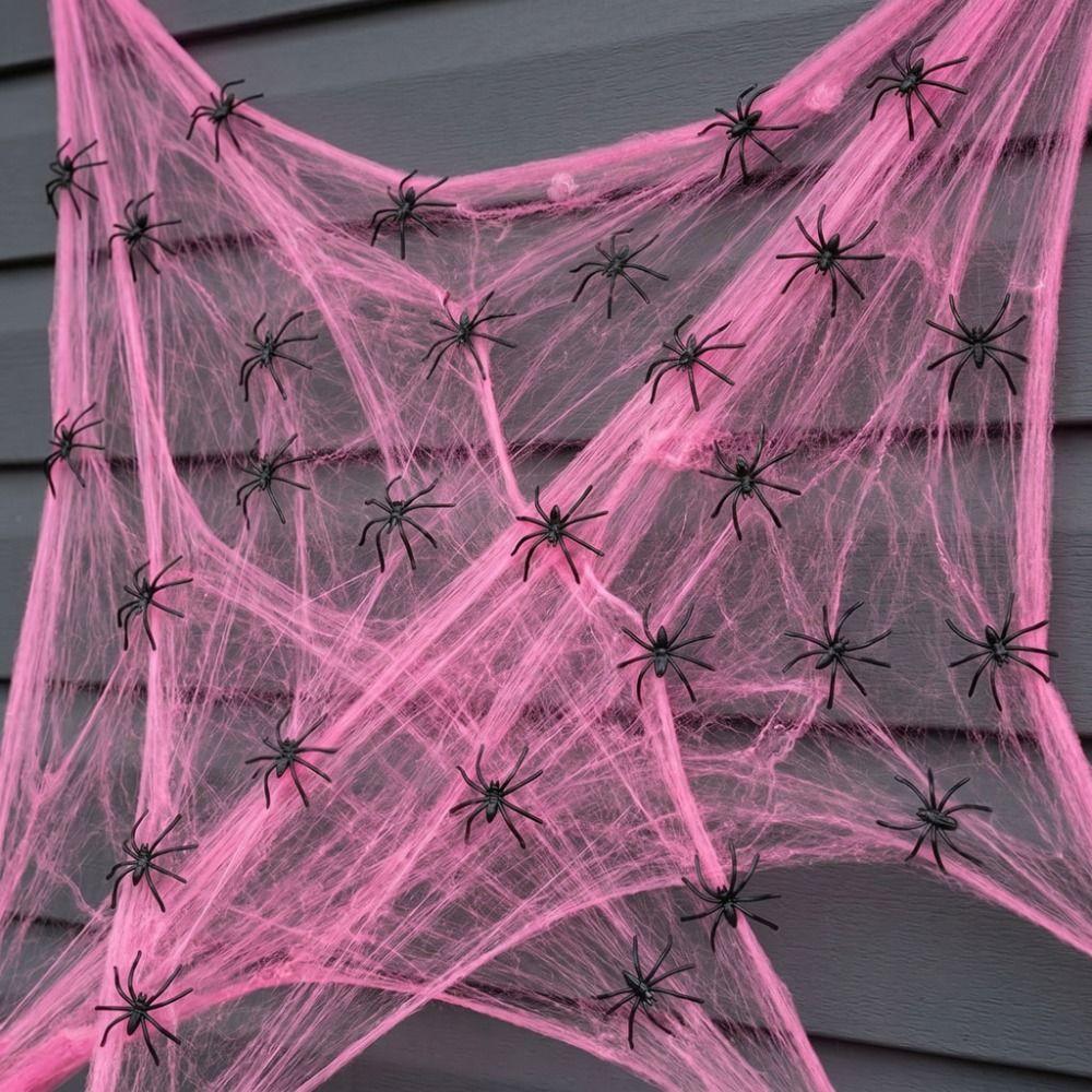 Stretchable Spider Cobwebs Pink Fake Spider Web Scary Cotton Cobweb Indoor Outdoor
