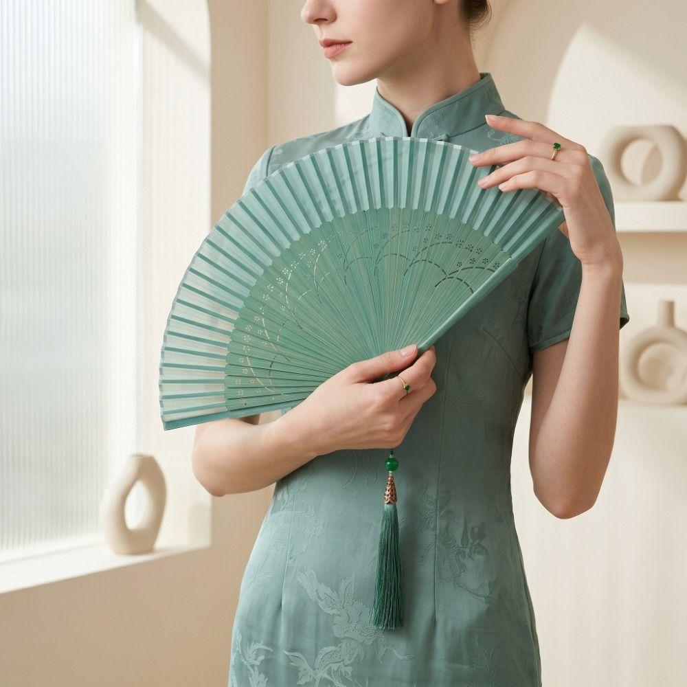 Tassel Chinese Style Silk Fan Decoration Handheld Shell Fan Bamboo Folding Fan  Female Dance