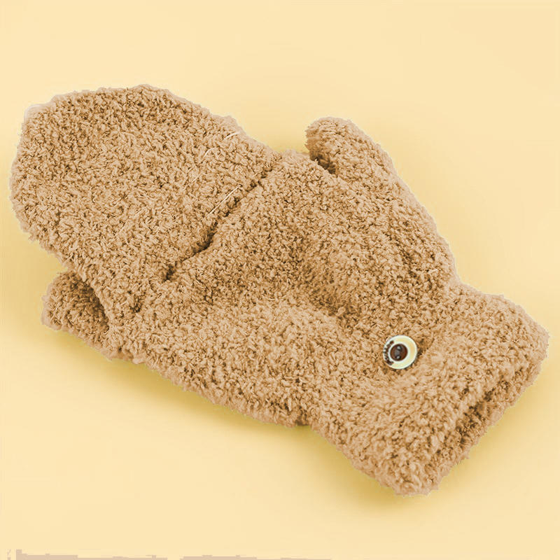 Halbfingerhandschuhe Multifunktional Umschlagbar Niedlich Korallenfleece Warm Kältefest Weich Bequem Damen Winter Warm Damen Handschuhe